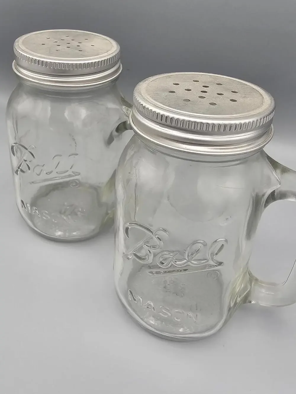 Ball Mason Glass Salt and Pepper Shakers with Handles - Picture 3 of 4